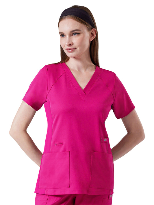Women's Four-Pocket V-Neck LEXA Stretch Panel Top - 1143 - Hot Pink
