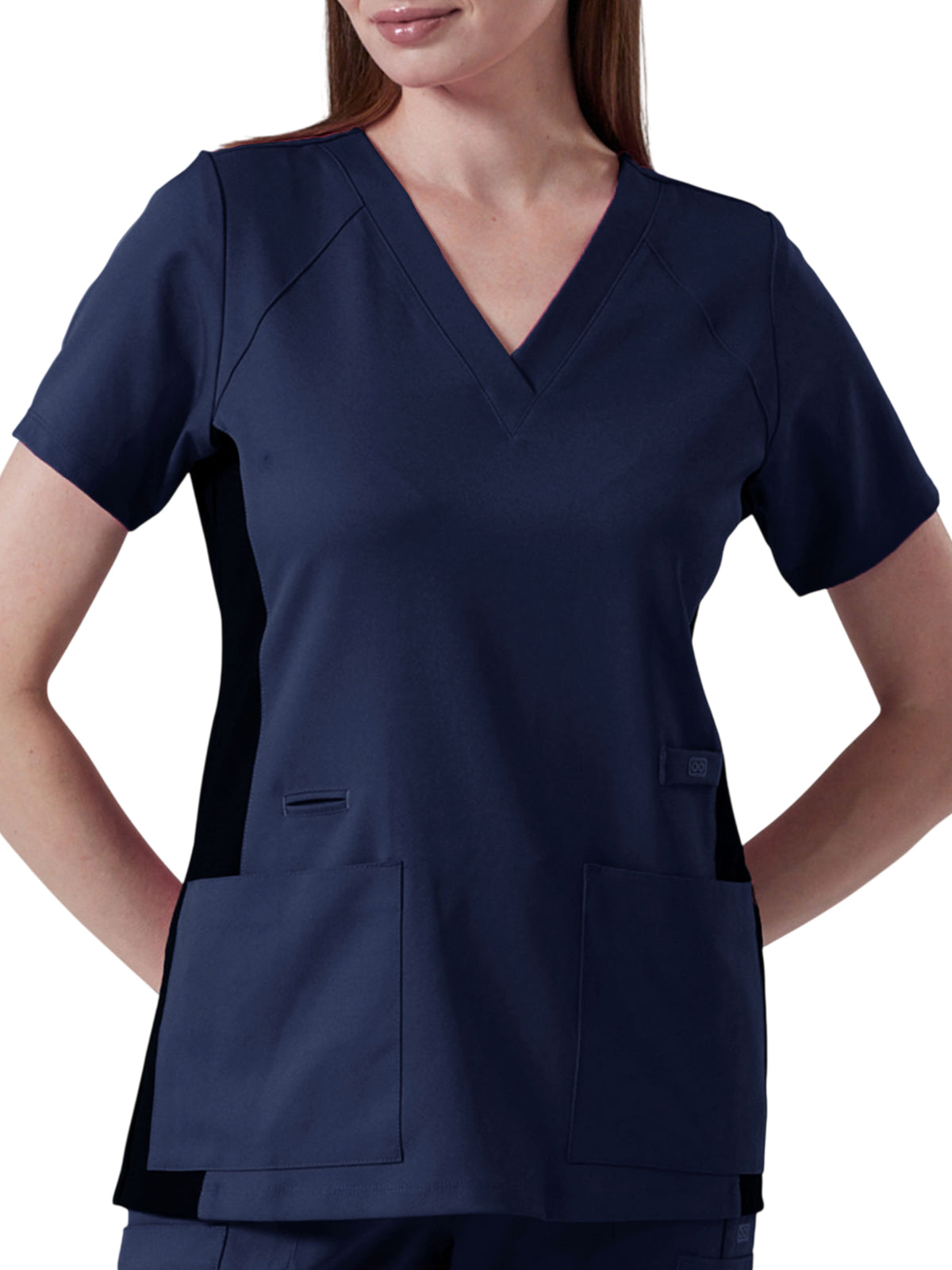 Women's Four-Pocket V-Neck LEXA Stretch Panel Top - 1143 - Navy