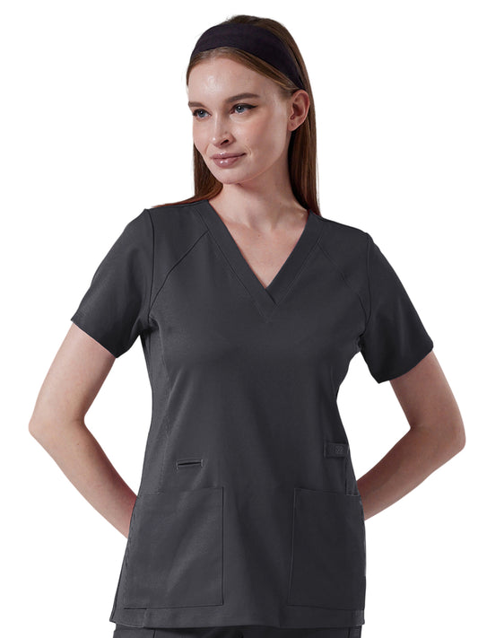 Women's Four-Pocket V-Neck LEXA Stretch Panel Top - 1143 - Pewter