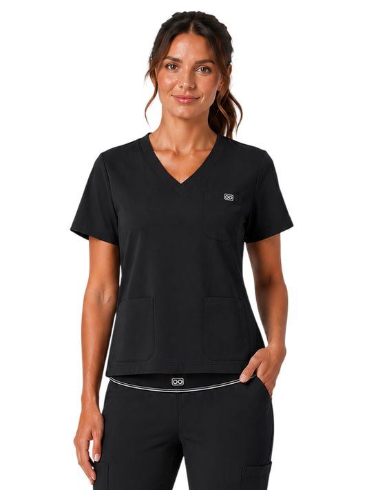 Women's Three-Pocket Demi V-Neck Top - 1203 - Black