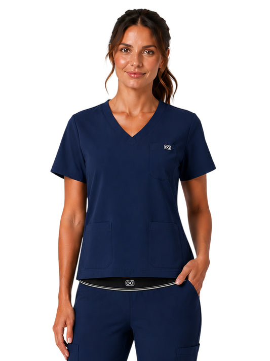 Women's Three-Pocket Demi V-Neck Top - 1203 - Navy
