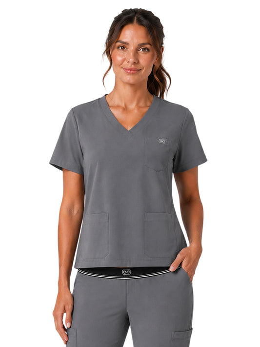 Women's Three-Pocket Demi V-Neck Top - 1203 - Pewter
