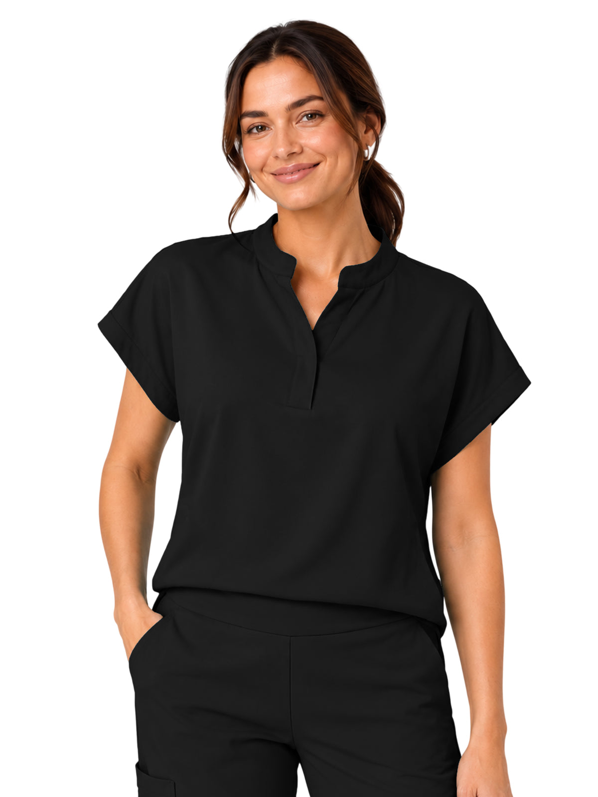 Women's Two Pocket Jade Y-Neck Top - 1213 - Black