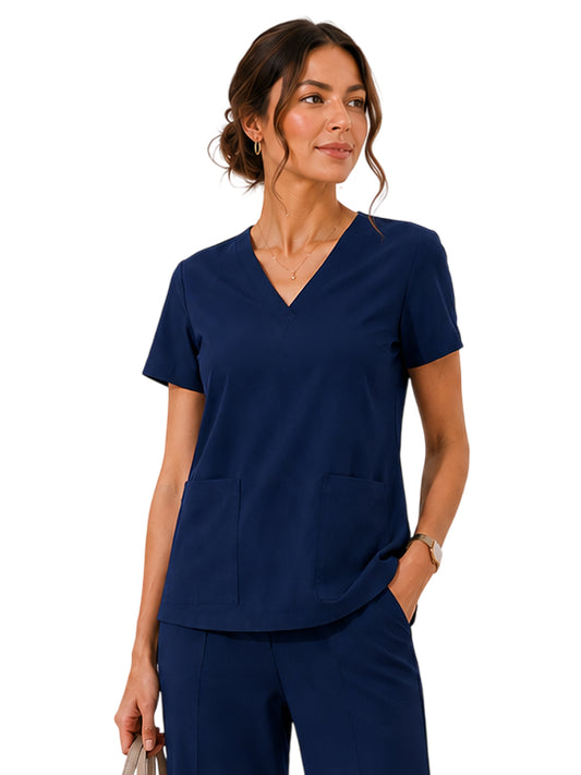 Women's Four-Pocket Cloud V-Neck Scrub Top - 1234 - Navy
