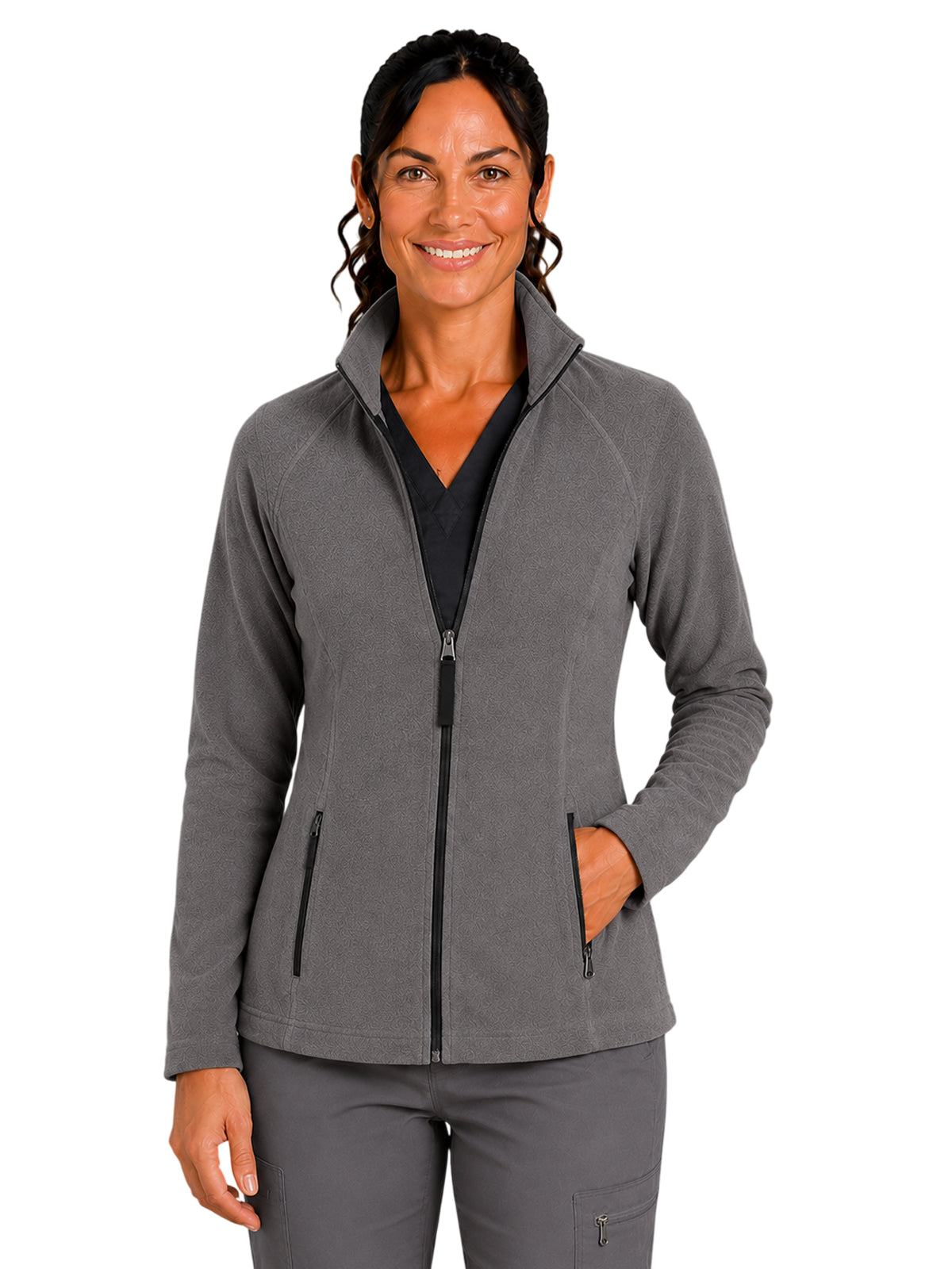 Women's Two-Pocket Bonded Fleece Full Zip Jacket - 6055 - Pewter