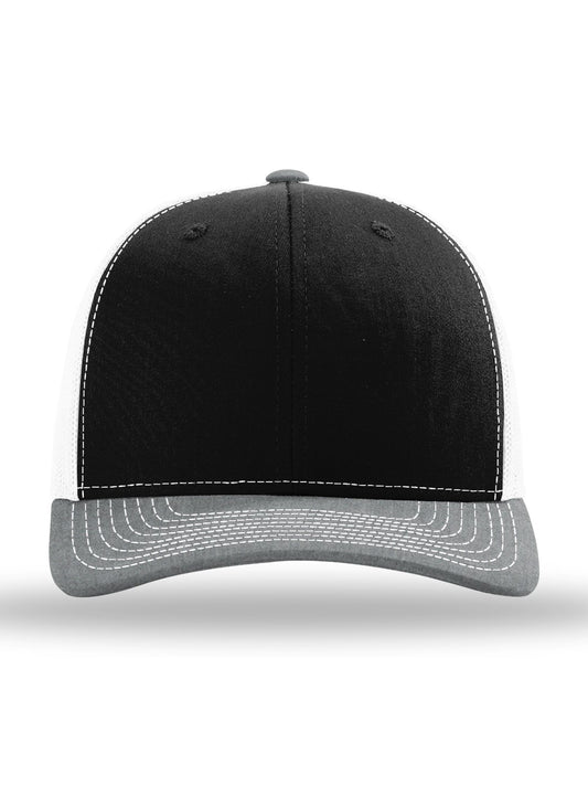 Unisex Trucker Cap - 112 - Black/ White/ Heather Grey
