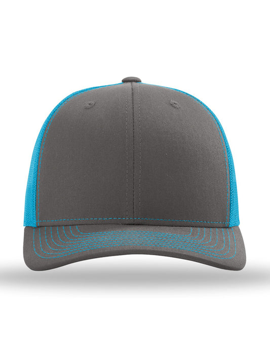 Unisex Trucker Cap - 112 - Charcoal/ Neon Blue