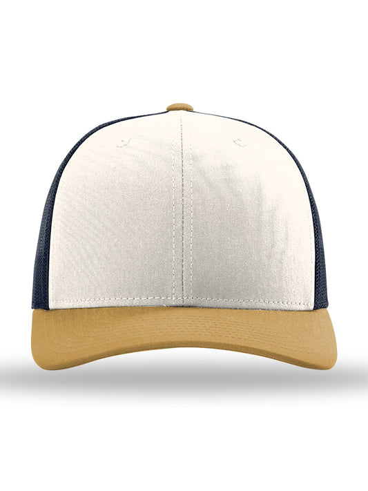Unisex Trucker Cap - 112 - Cream/ Navy/ Amber Gold