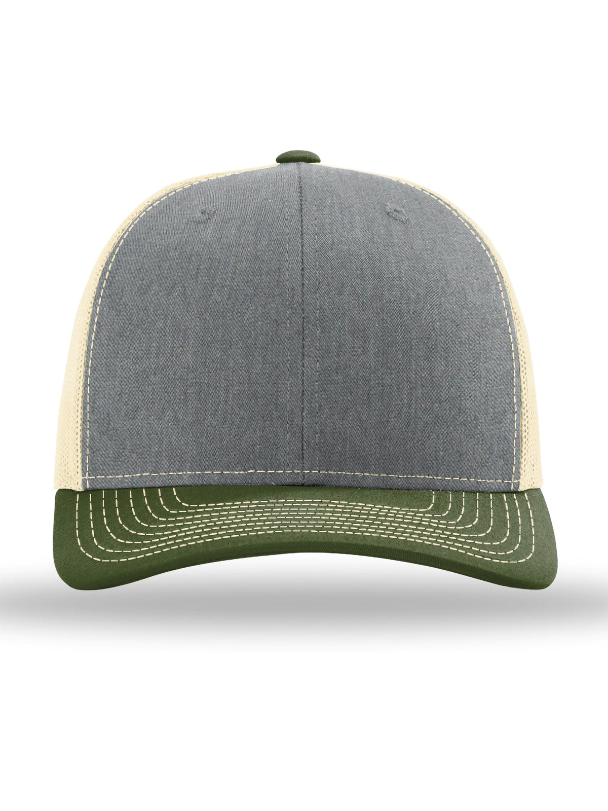 Unisex Trucker Cap - 112 - Heather Grey/ Birch/ Army Olive
