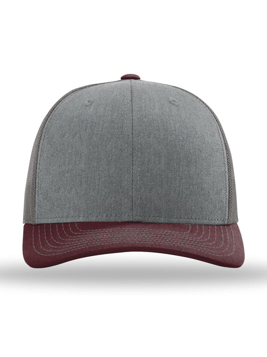 Unisex Trucker Cap - 112 - Heather Grey/ Charcoal/ Maroon