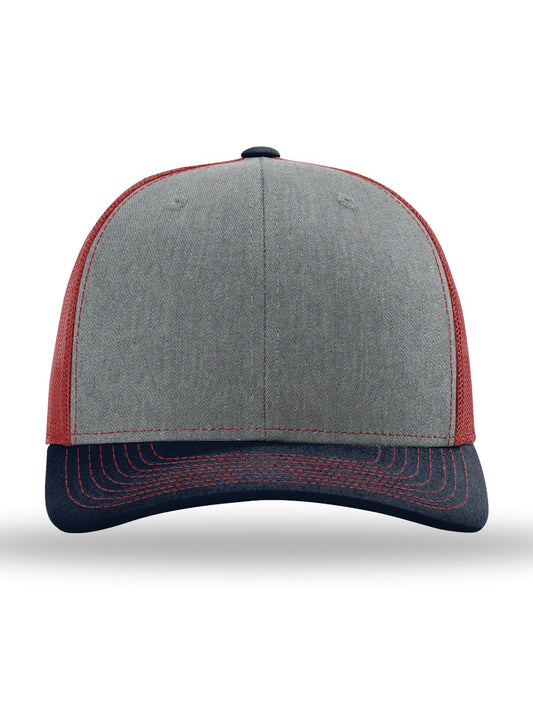 Unisex Trucker Cap - 112 - Heather Grey/ Cardinal/ Navy