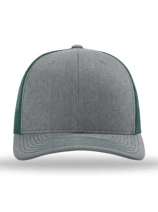 Unisex Trucker Cap - 112 - Heather Grey/ Dark Green