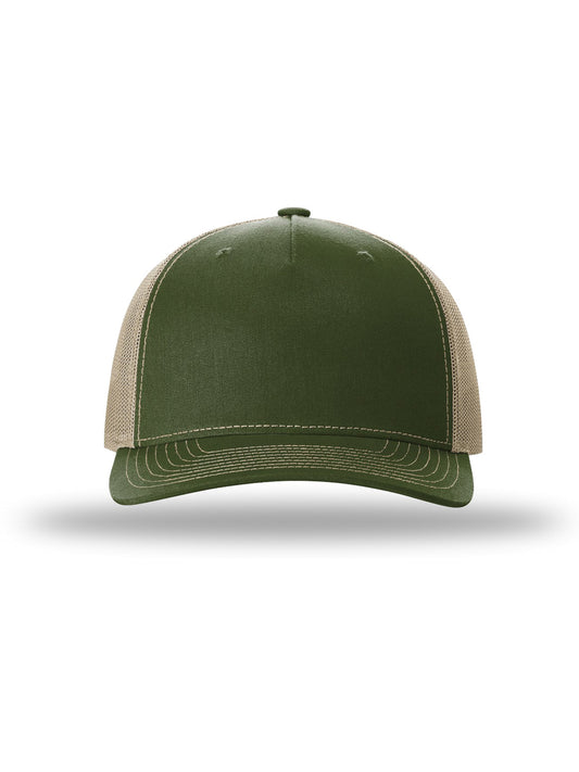 Unisex Five-Panel Trucker Cap - 112FP - Army Olive/Tan
