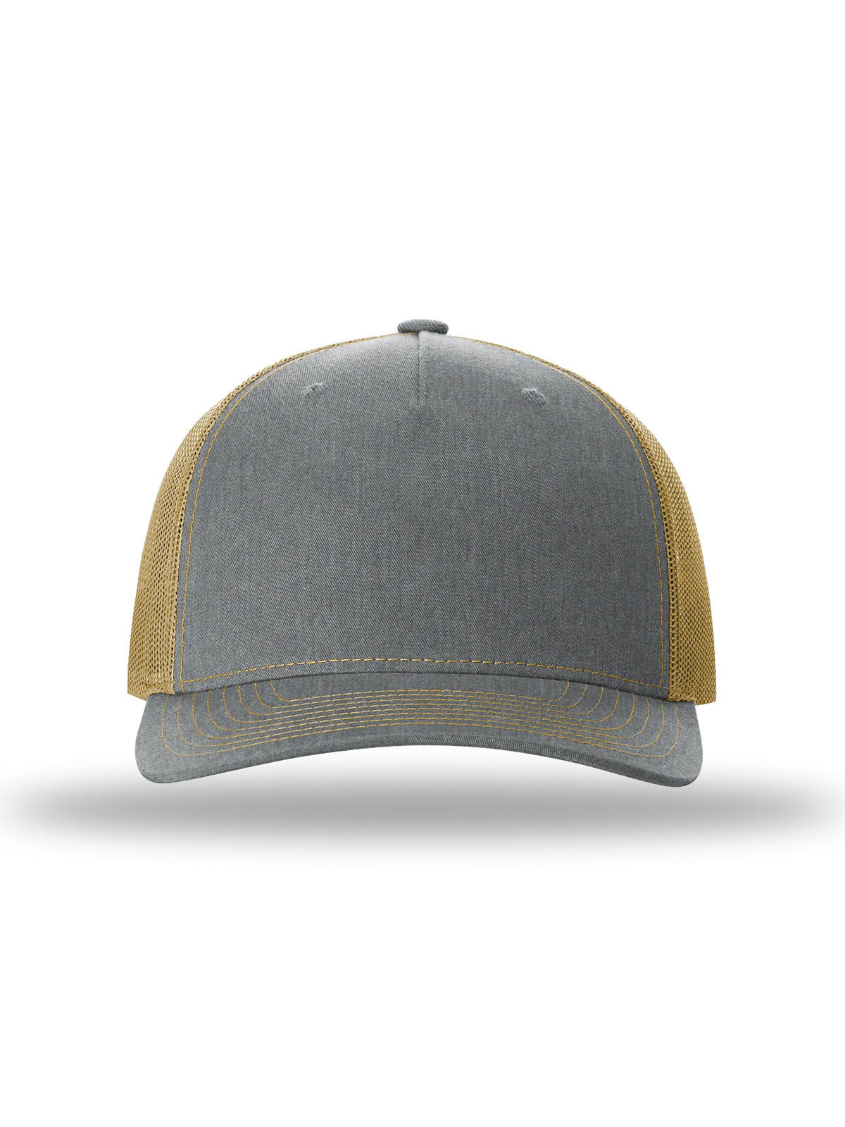 Unisex Five-Panel Trucker Cap - 112FP - Heather Grey/Amber Gold