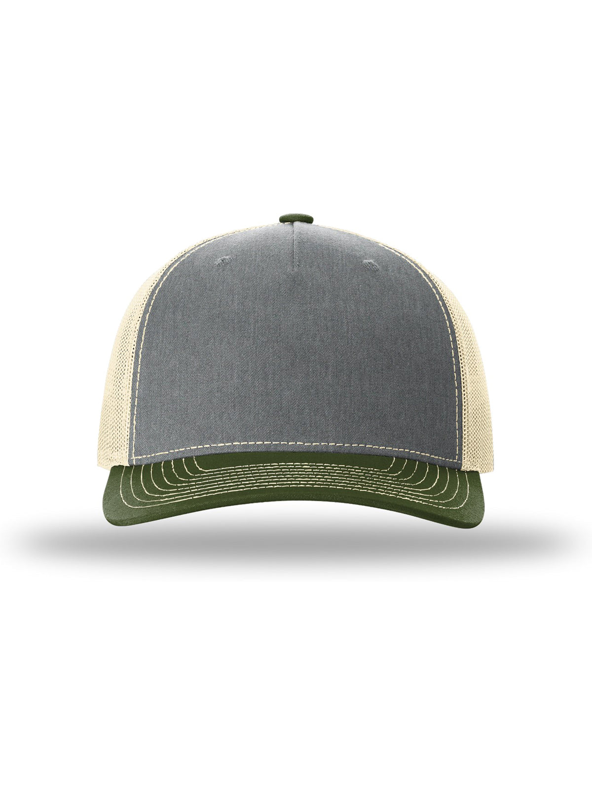Unisex Five-Panel Trucker Cap - 112FP - Heather Grey/Birch/Army Olive