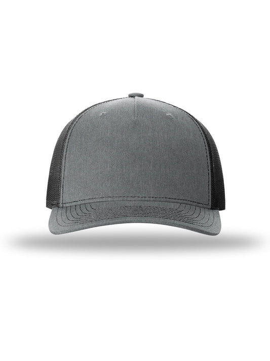 Unisex Five-Panel Trucker Cap - 112FP - Heather Grey/Black