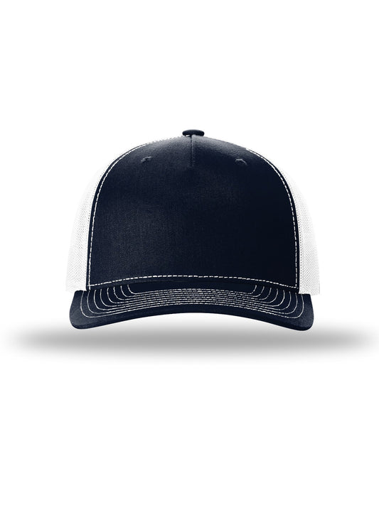 Unisex Five-Panel Trucker Cap - 112FP - Navy/White