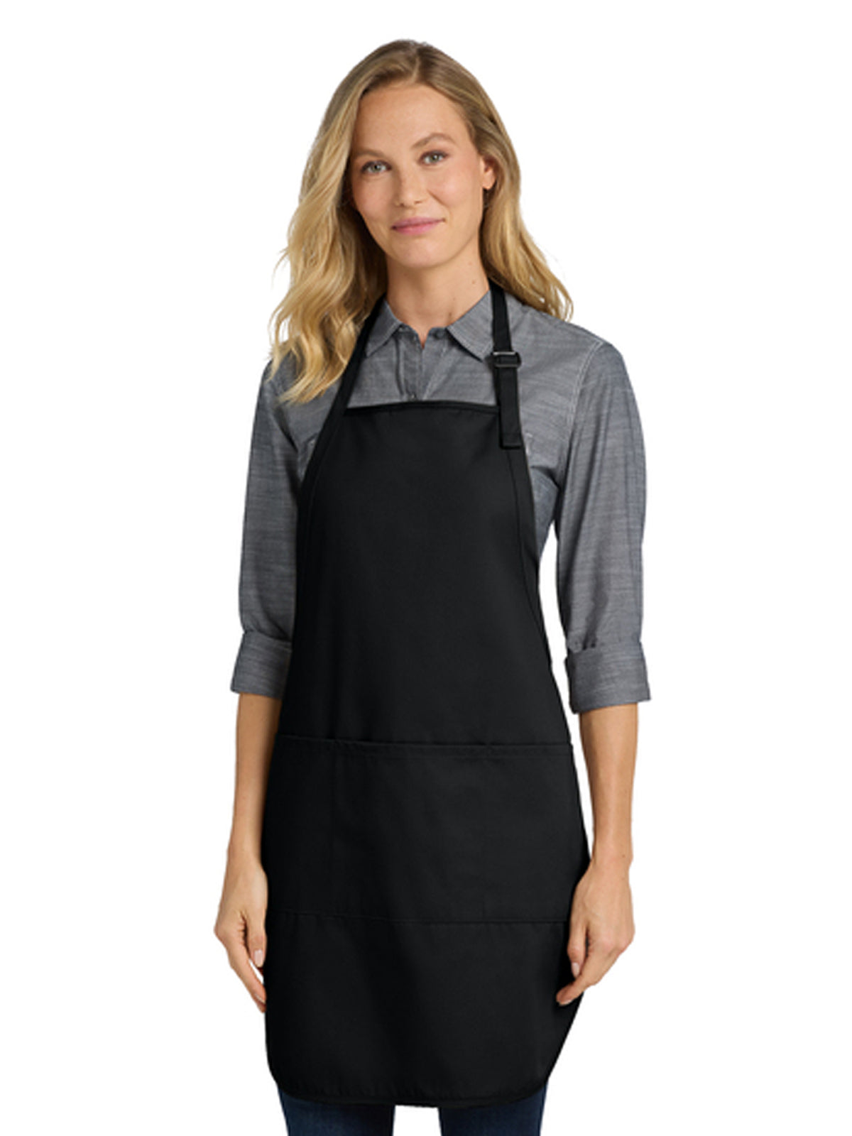 Women's Three-Pocket Easy Care with Stain Release Full Length Apron - A703 - Black