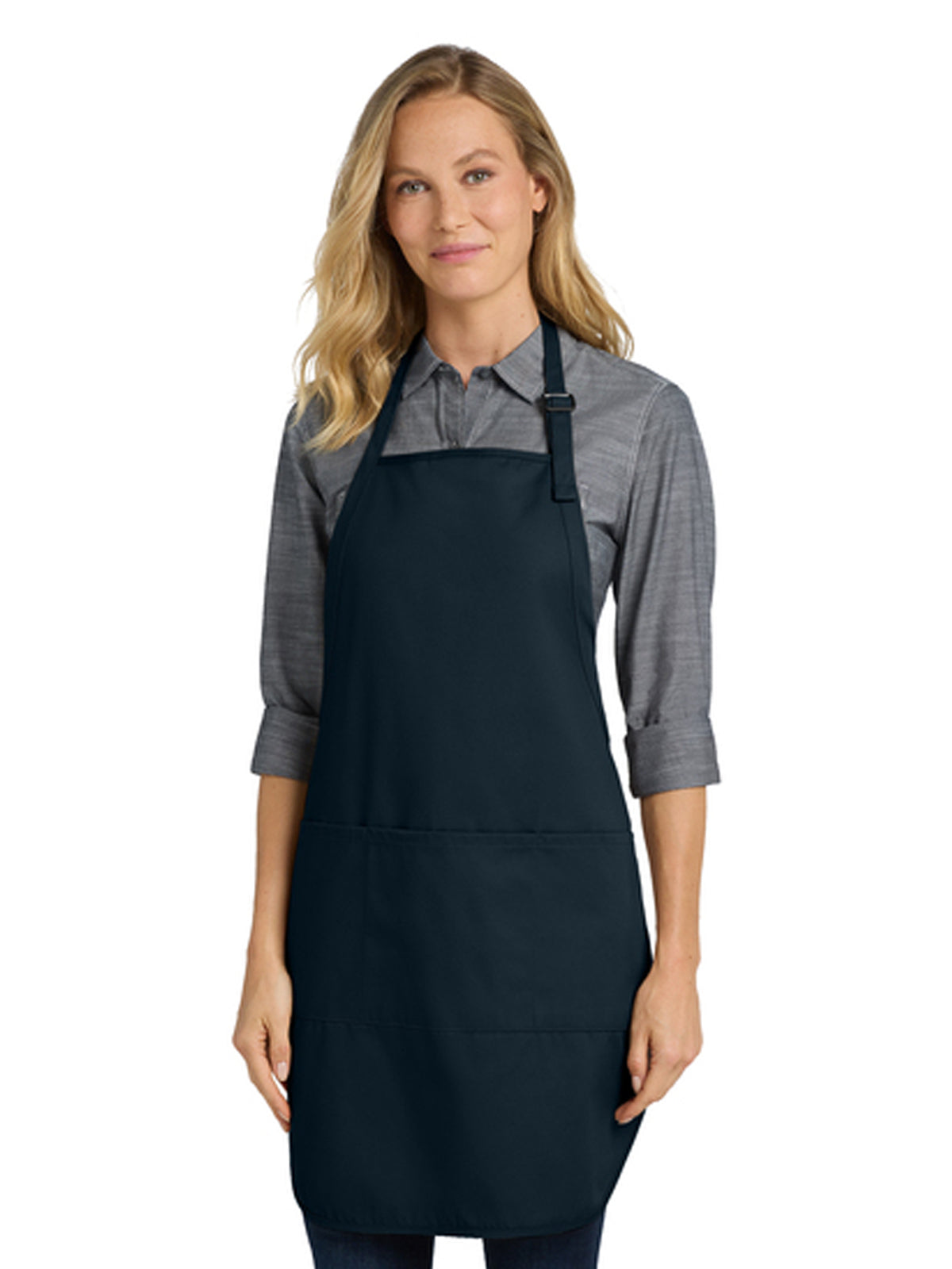 Women's Three-Pocket Easy Care with Stain Release Full Length Apron - A703 - Navy
