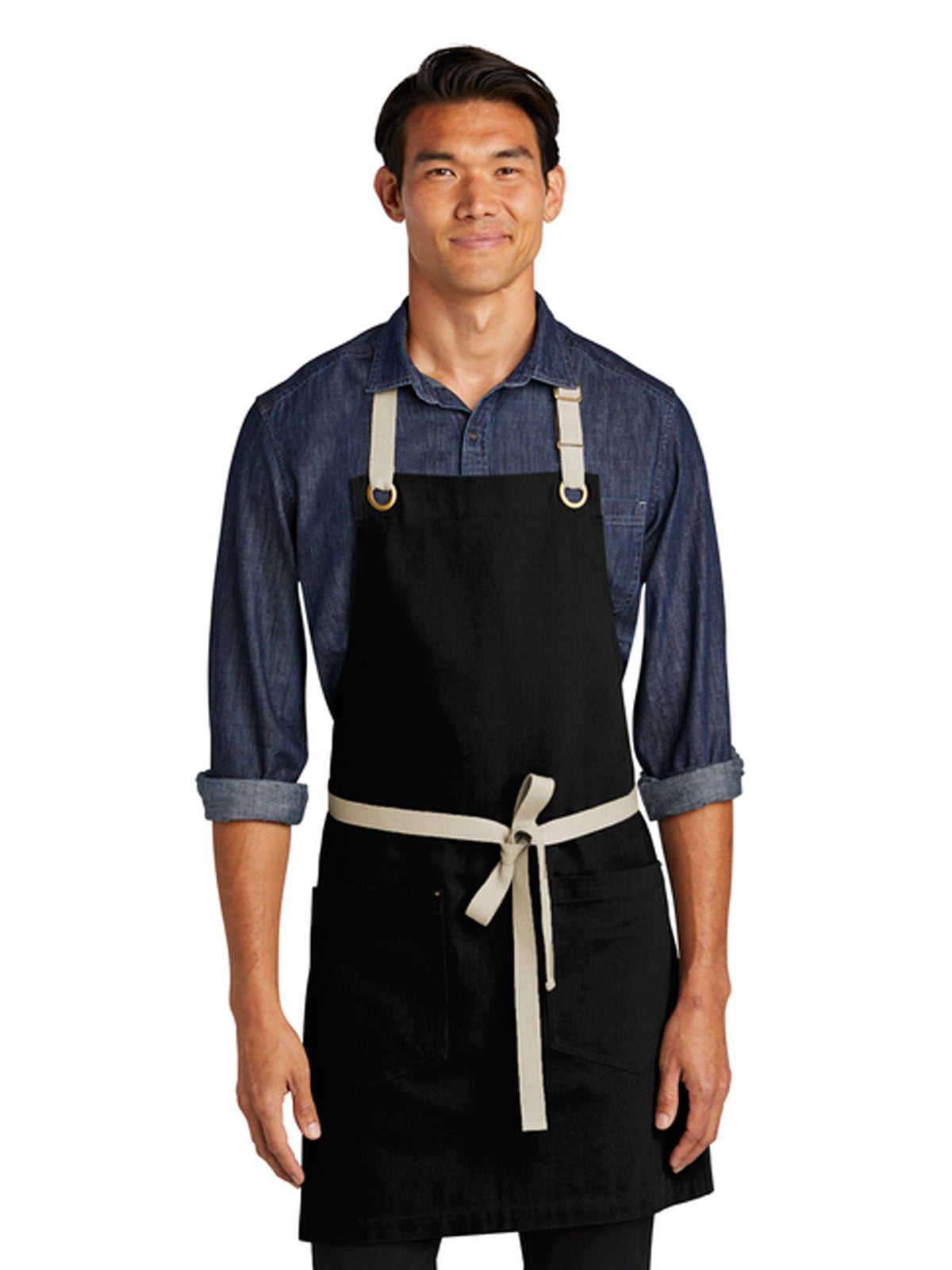 Unisex 2-Pocket Canvas Full-Length Apron - A815 - Black/ Stone