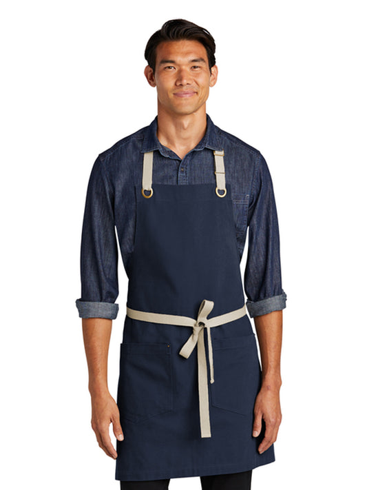 Unisex 2-Pocket Canvas Full-Length Apron - A815 - River Blue Navy/ Stone