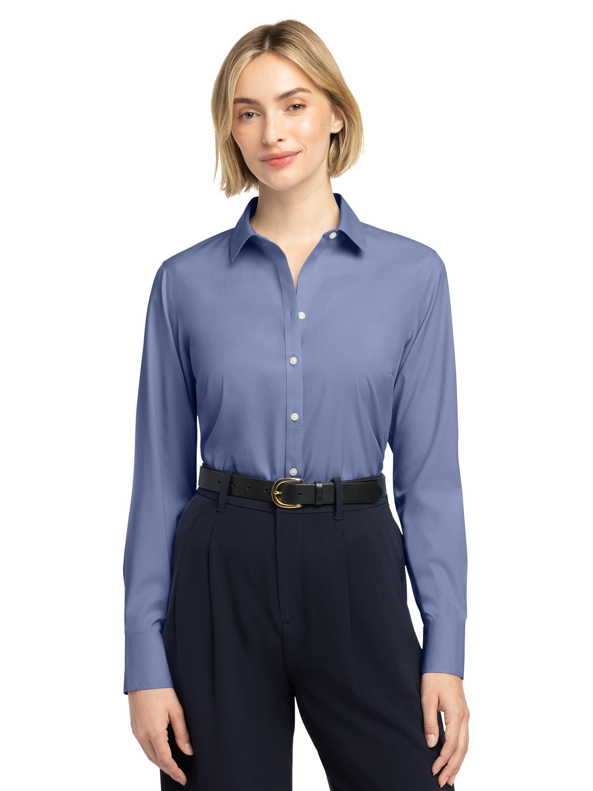 Women's Pocketless Stretch Pinpoint Shirt - BB18001 - Cobalt Blue
