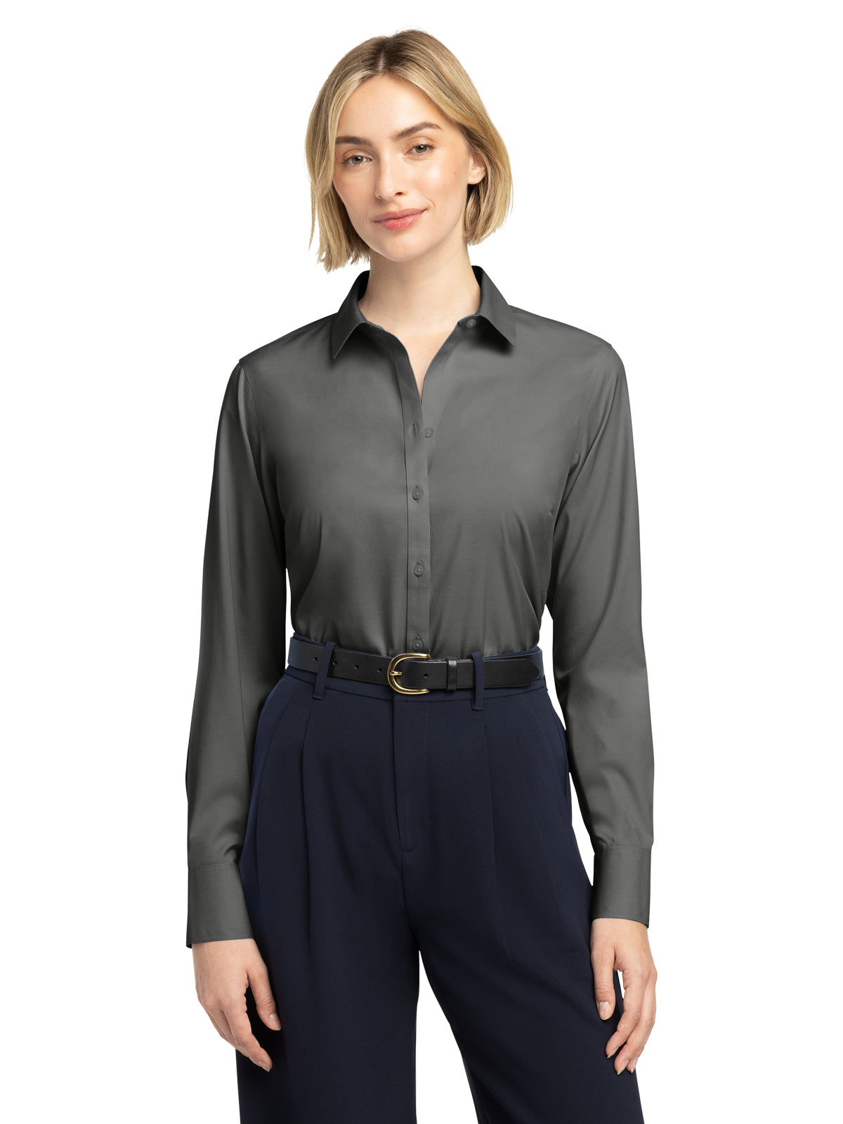 Women's Pocketless Stretch Pinpoint Shirt - BB18001 - Deep Black