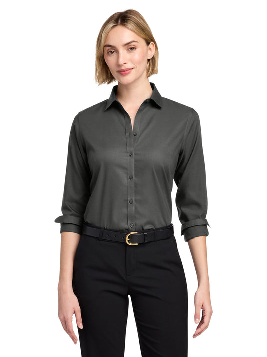 Women's Pocketless Stretch Nailhead Shirt - BB18003 - Deep Black
