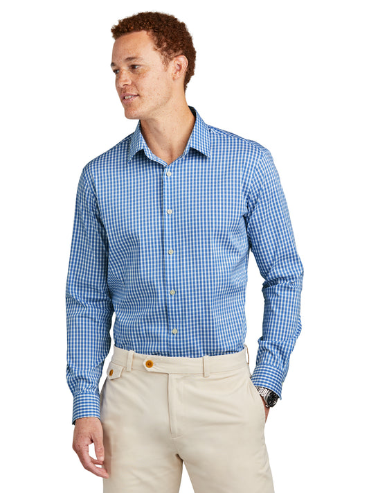 Men's Pocketless Tech Stretch Patterned Shirt - BB18006 - Charter Blue Check
