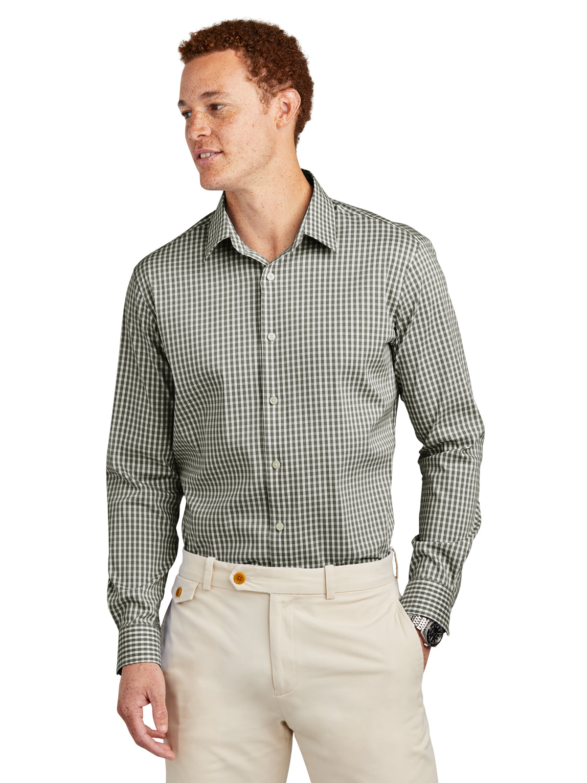 Men's Pocketless Tech Stretch Patterned Shirt - BB18006 - Deep Black Check