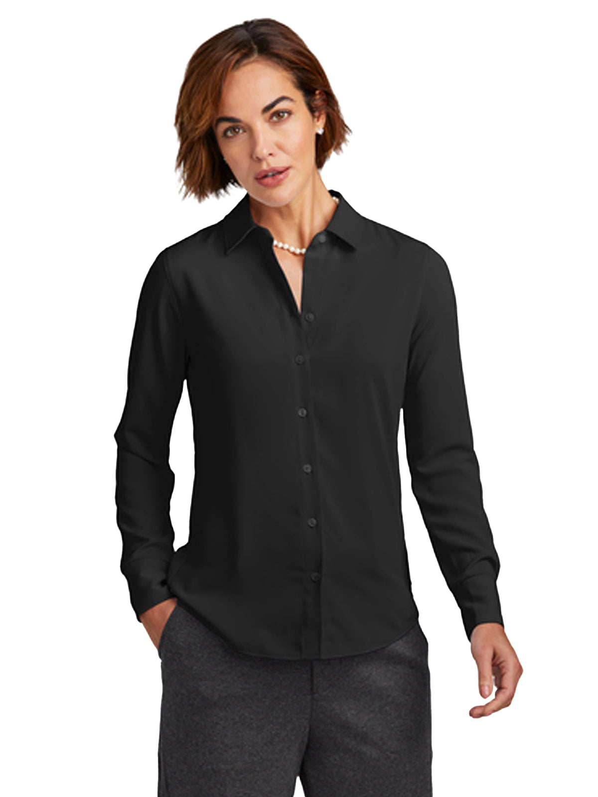 Women's Pocketless Full-Button Blouse - BB18007 - Deep Black