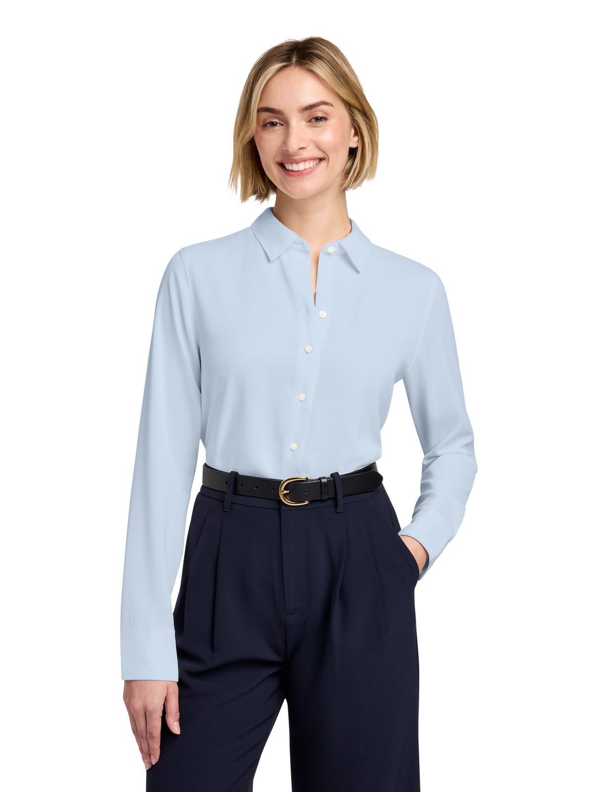 Women's Pocketless Full-Button Blouse - BB18007 - Heritage Blue