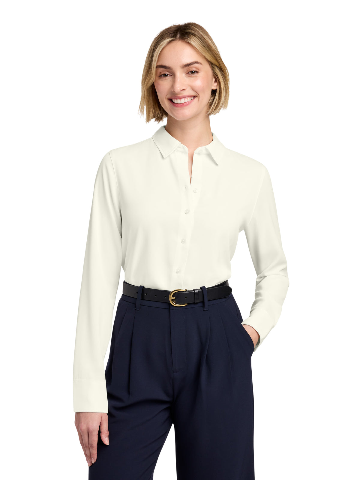 Women's Pocketless Full-Button Blouse - BB18007 - Off White