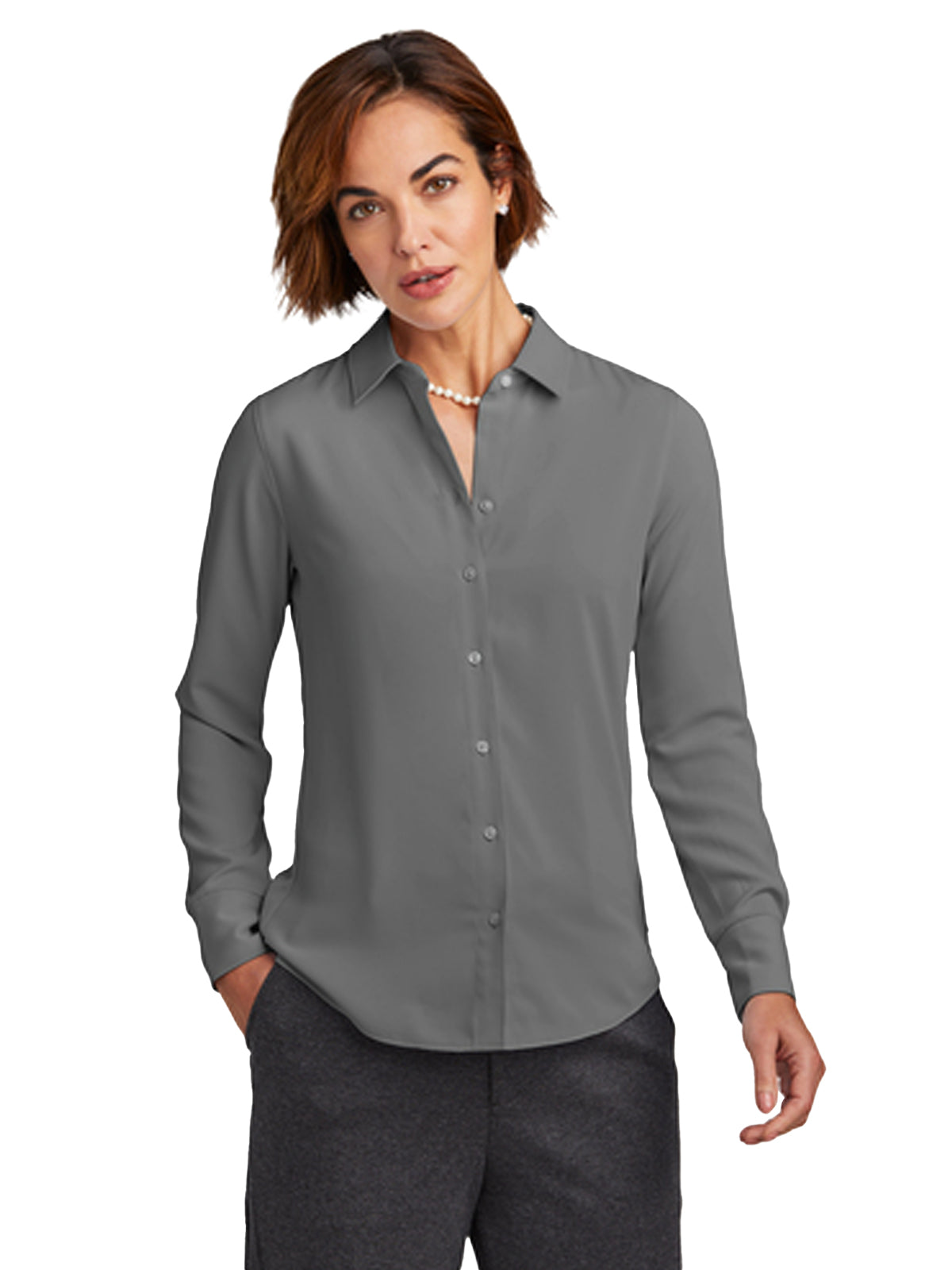 Women's Pocketless Full-Button Blouse - BB18007 - Shadow Grey