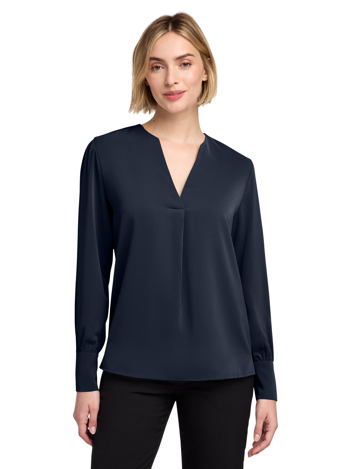 Women's Pocketless Open-Neck Blouse - BB18009 - Night Navy