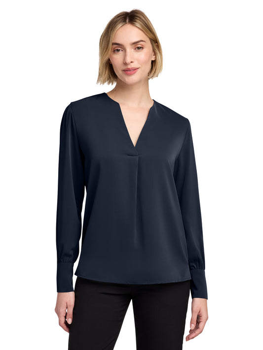 Women's Pocketless Open-Neck Blouse - BB18009 - Night Navy