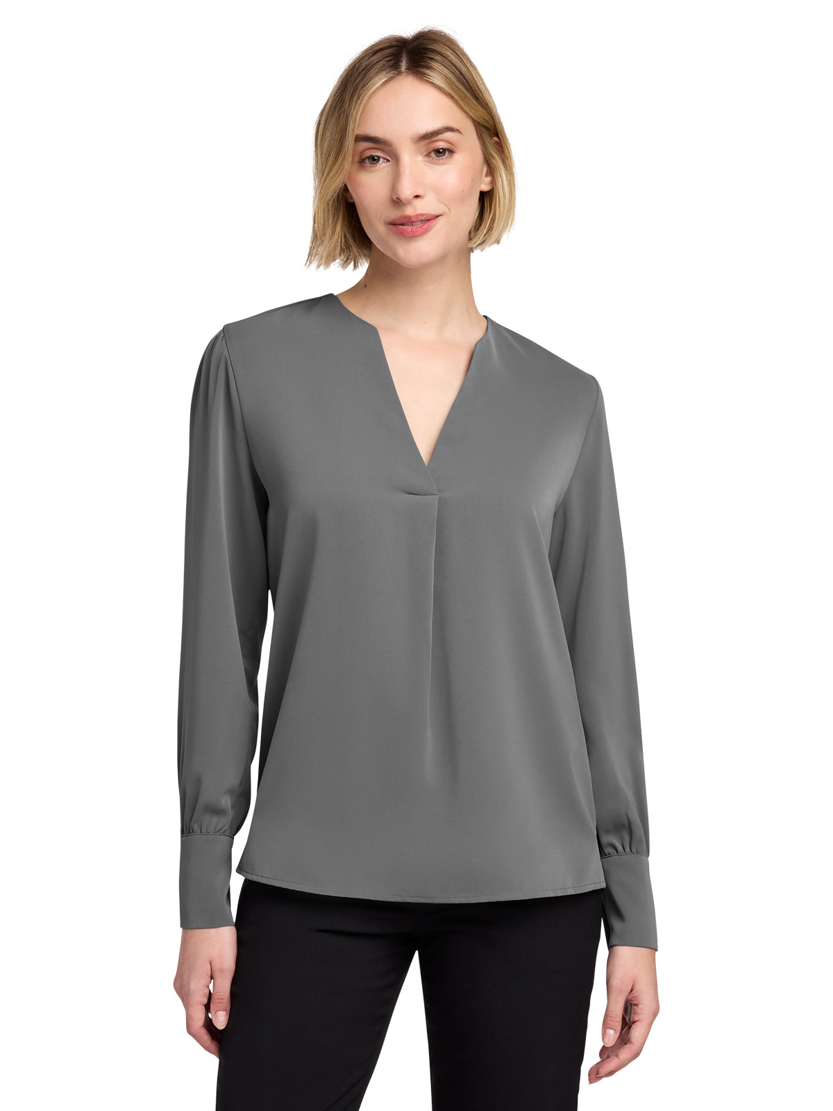 Women's Pocketless Open-Neck Blouse - BB18009 - Shadow Grey