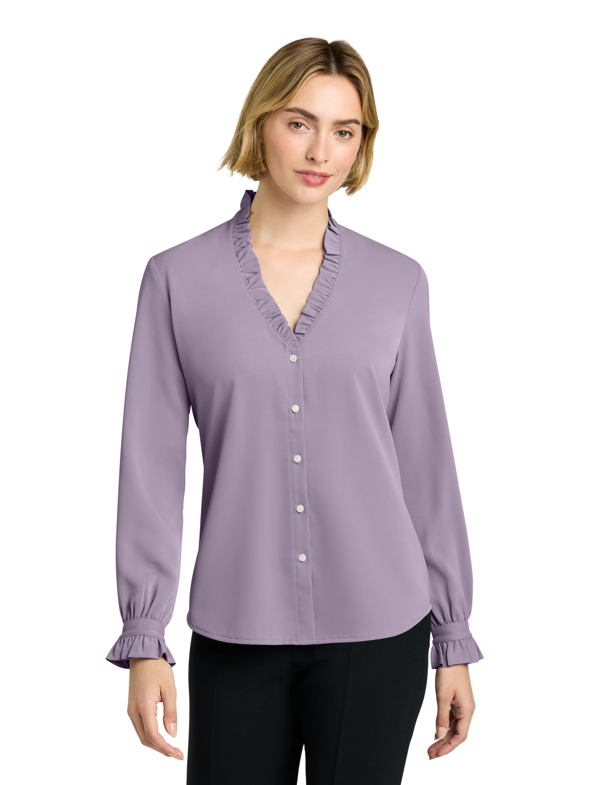 Women’s Long Sleeve Ruffle Collar Blouse - BB18011 - Purple Ash