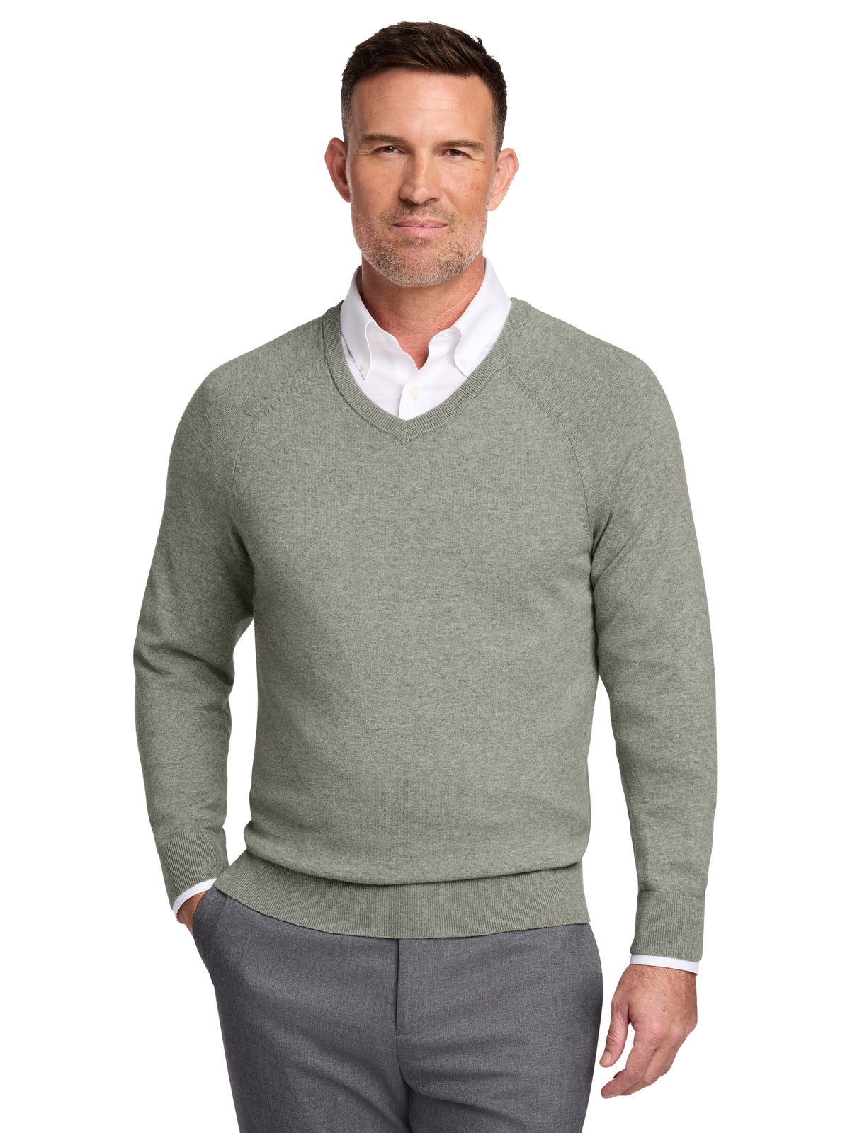 Men's Pocketless V-Neck Sweater - BB18400 - Light Shadow Grey Heather