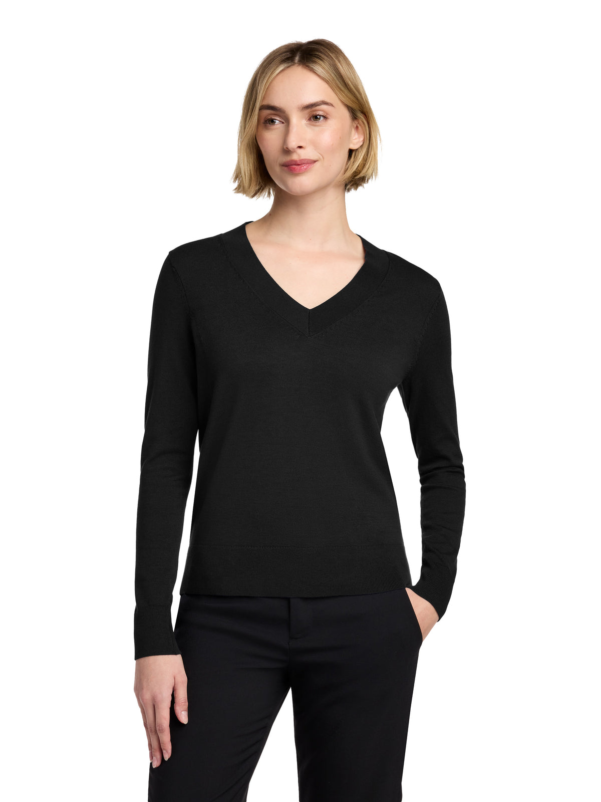 Women's Pocketless V-Neck Sweater - BB18401 - Deep Black
