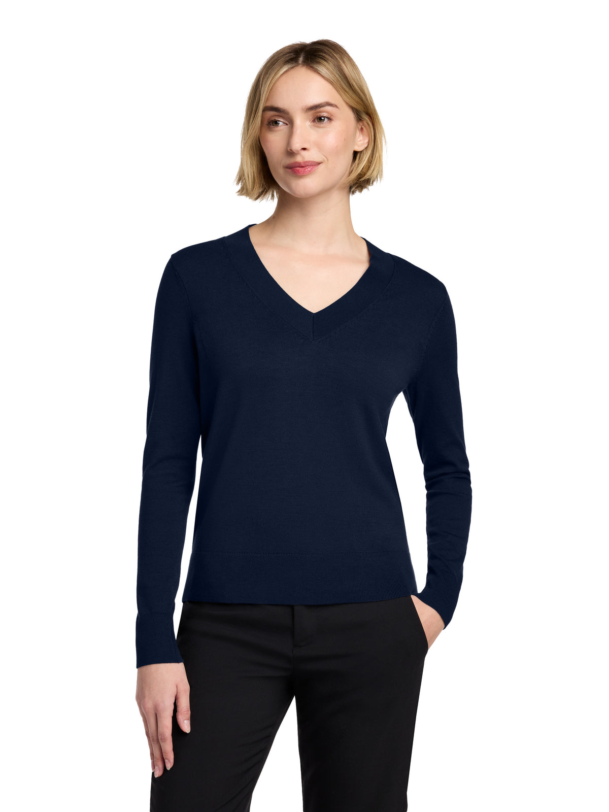 Women's Pocketless V-Neck Sweater - BB18401 - Navy Blazer