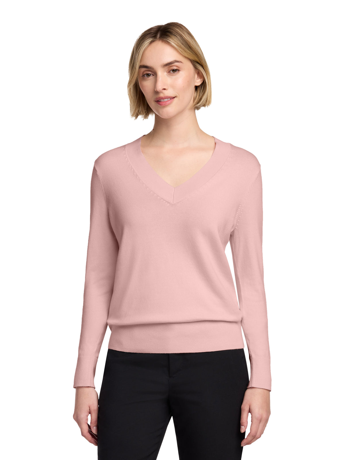 Women's Pocketless V-Neck Sweater - BB18401 - Pearl Pink