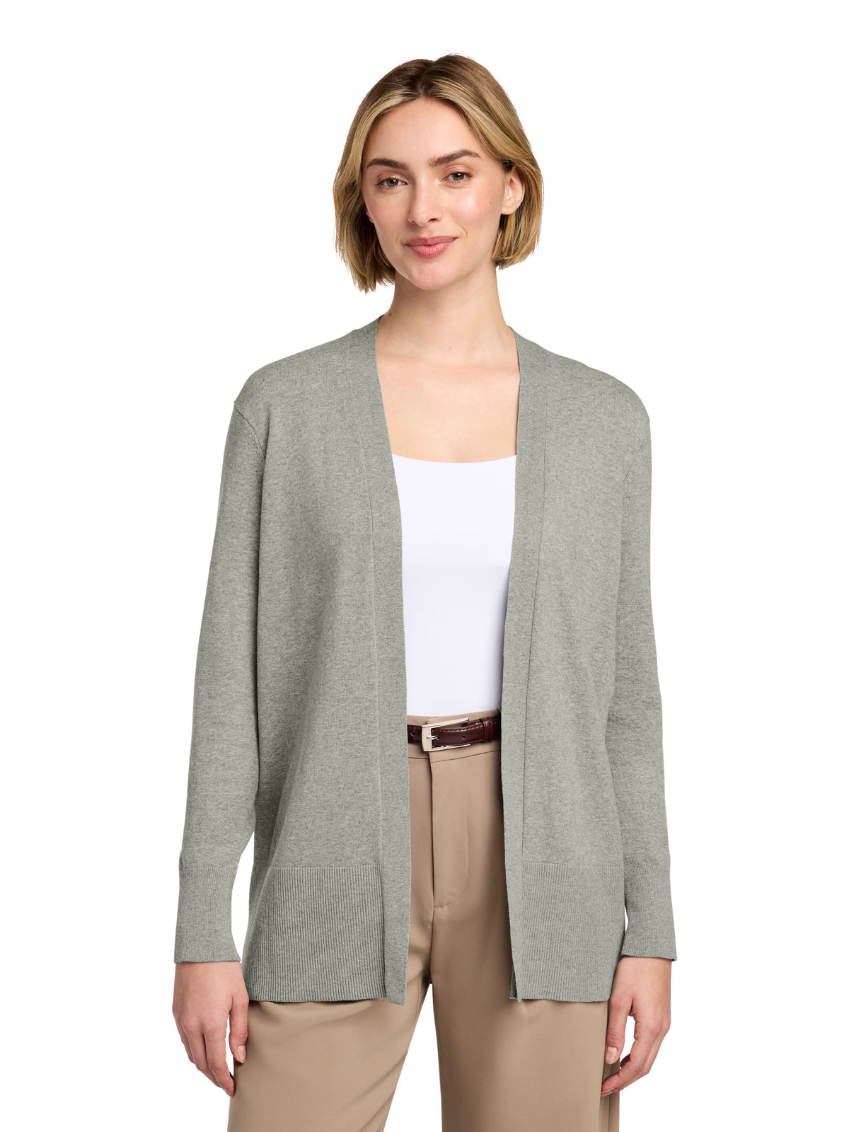 Women's Pocketless Cardigan Sweater - BB18403 - Light Shadow Grey Heather