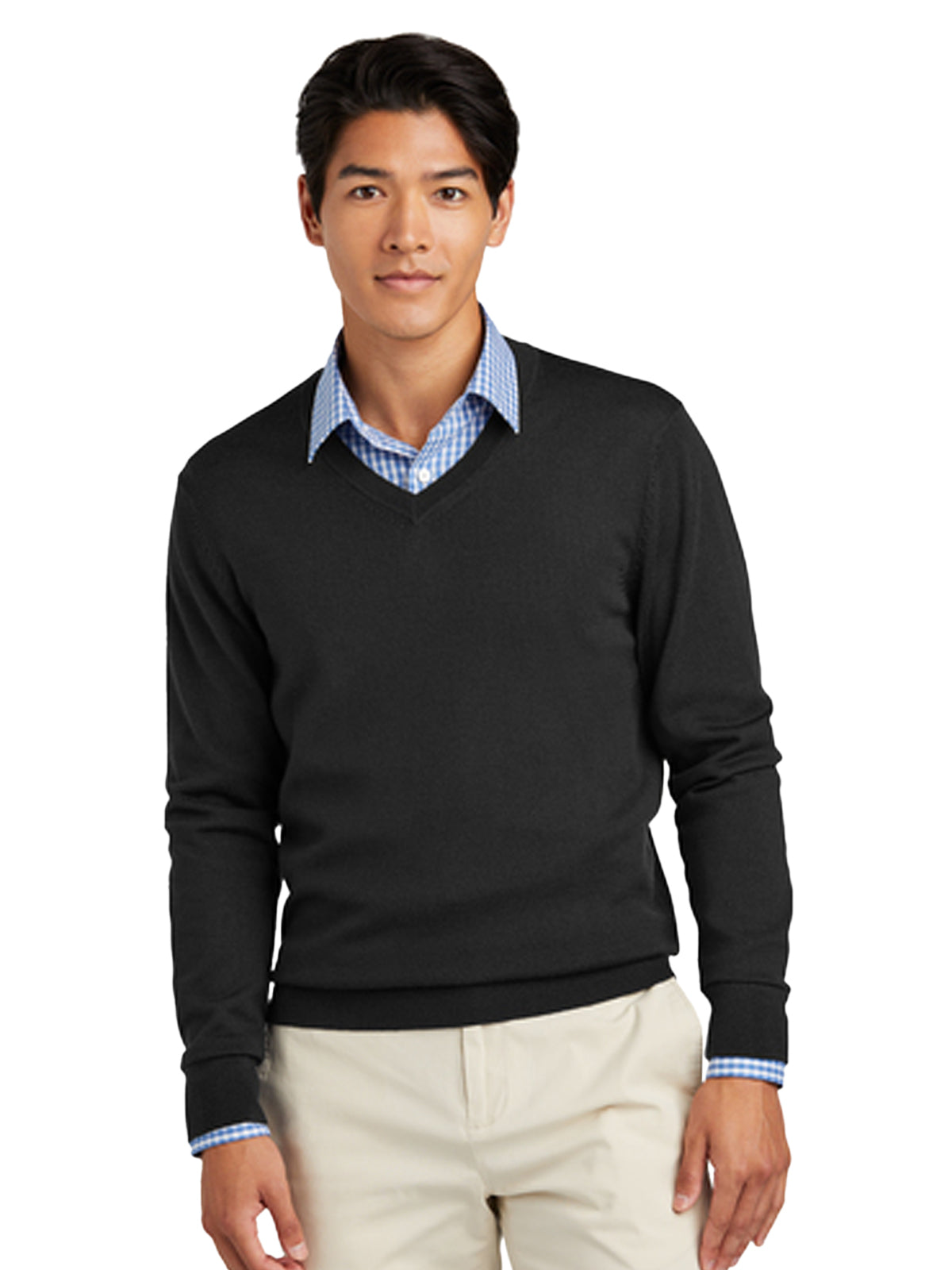 Men's Pocketless Merino V-Neck Sweater - BB18410 - Deep Black