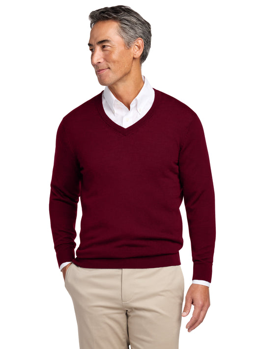 Men's Pocketless Merino V-Neck Sweater - BB18410 - Vintage Port
