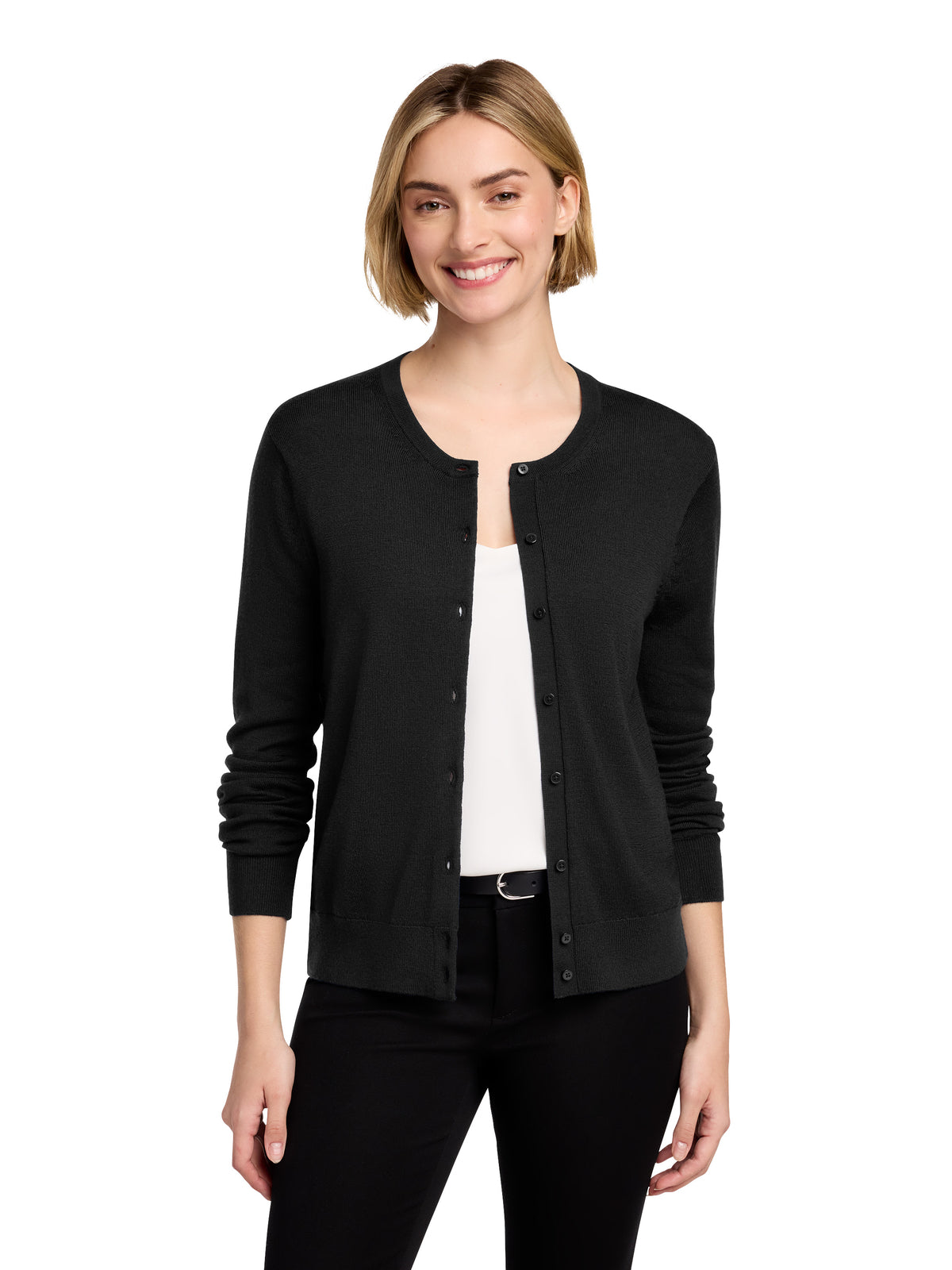 Women's Pocketless Merino Cardigan Sweater - BB18413 - Deep Black