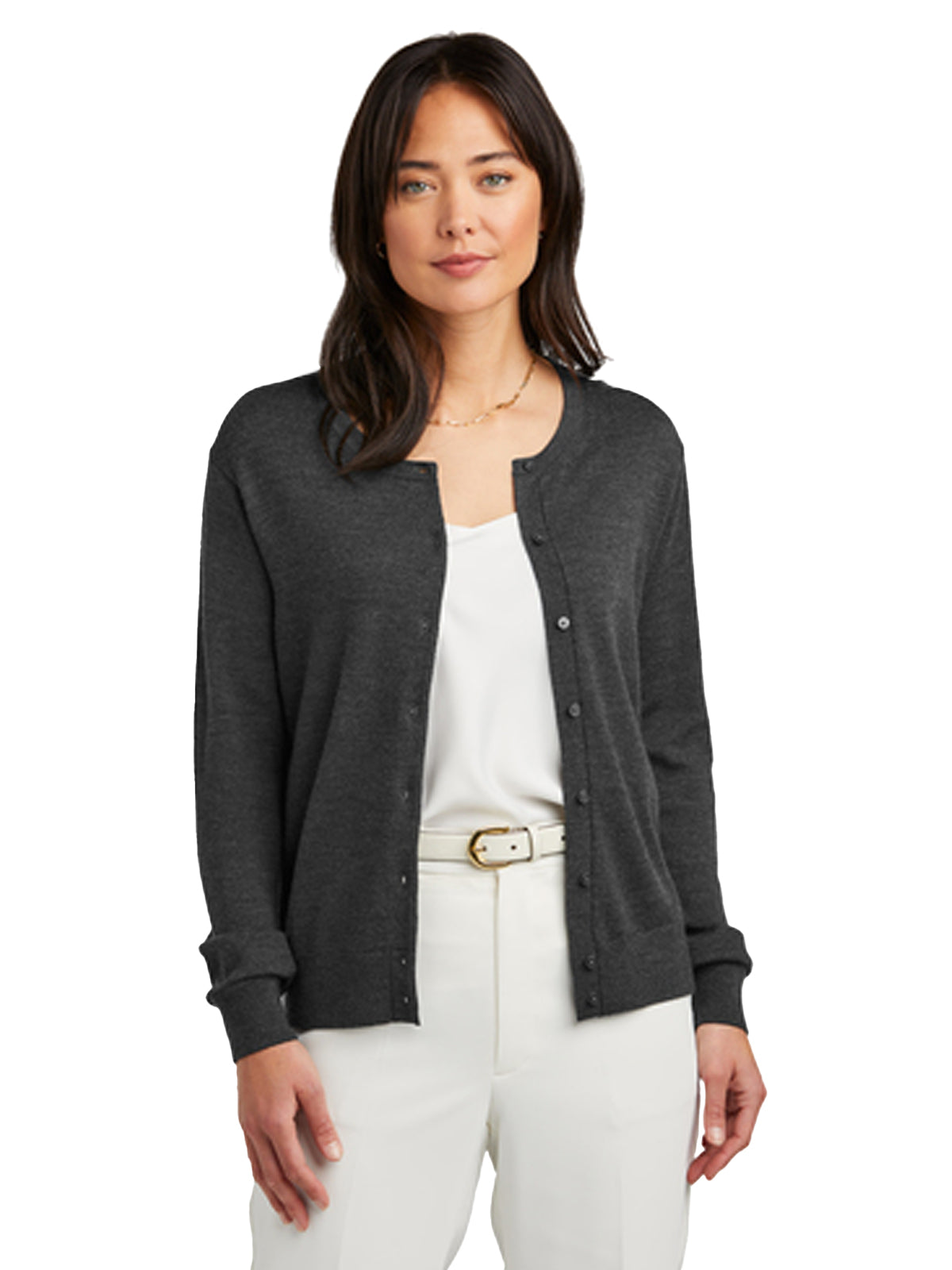 Women's Pocketless Merino Cardigan Sweater - BB18413 - Windsor Grey Heather