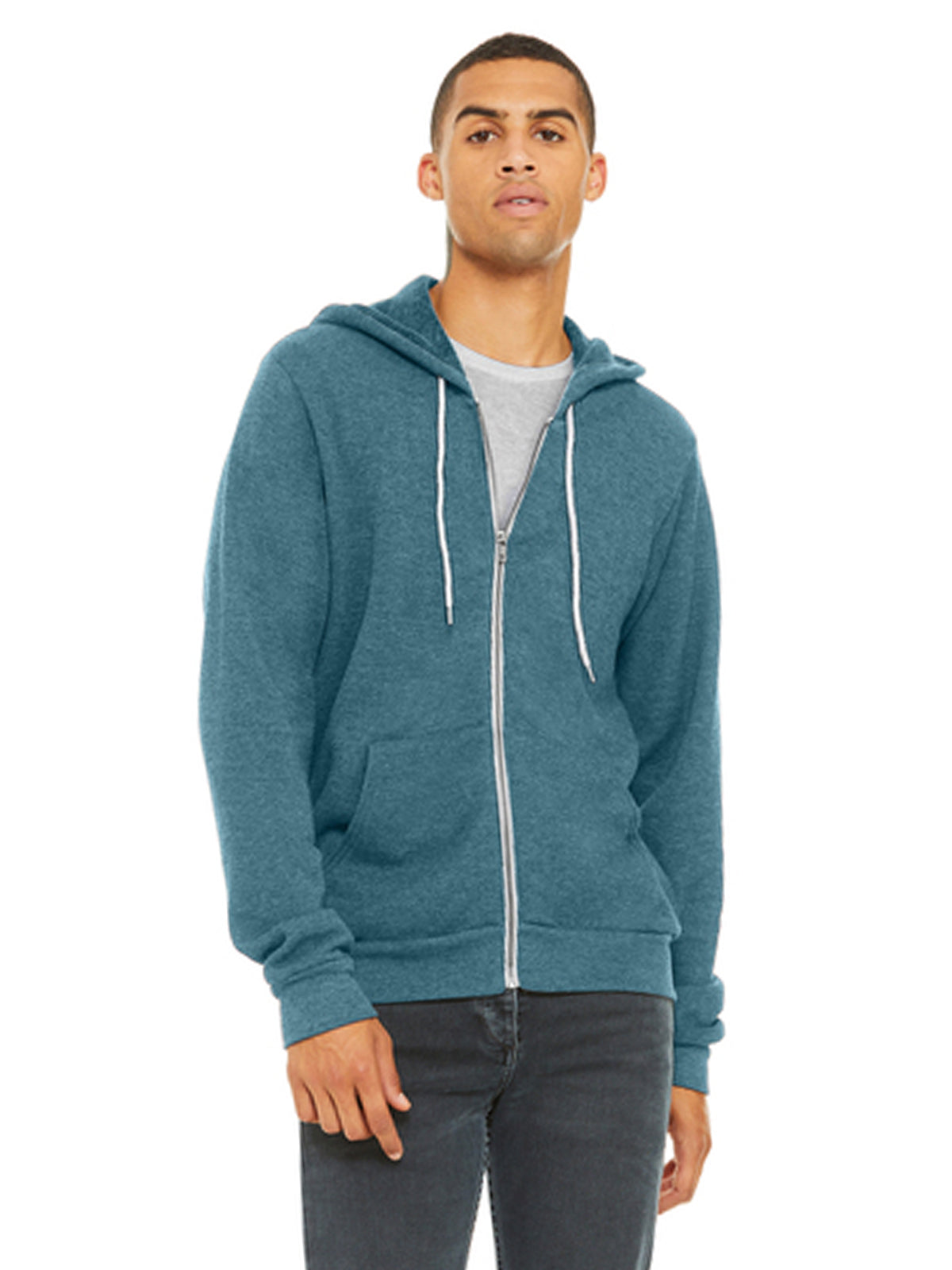 Unisex 2-Pocket Full-Zip Hoodie - BC3739 - Heather Deep Teal