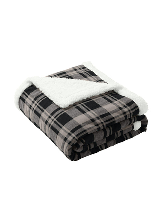 Flannel Sherpa Blanket - BP43 - Black Uneven Plaid