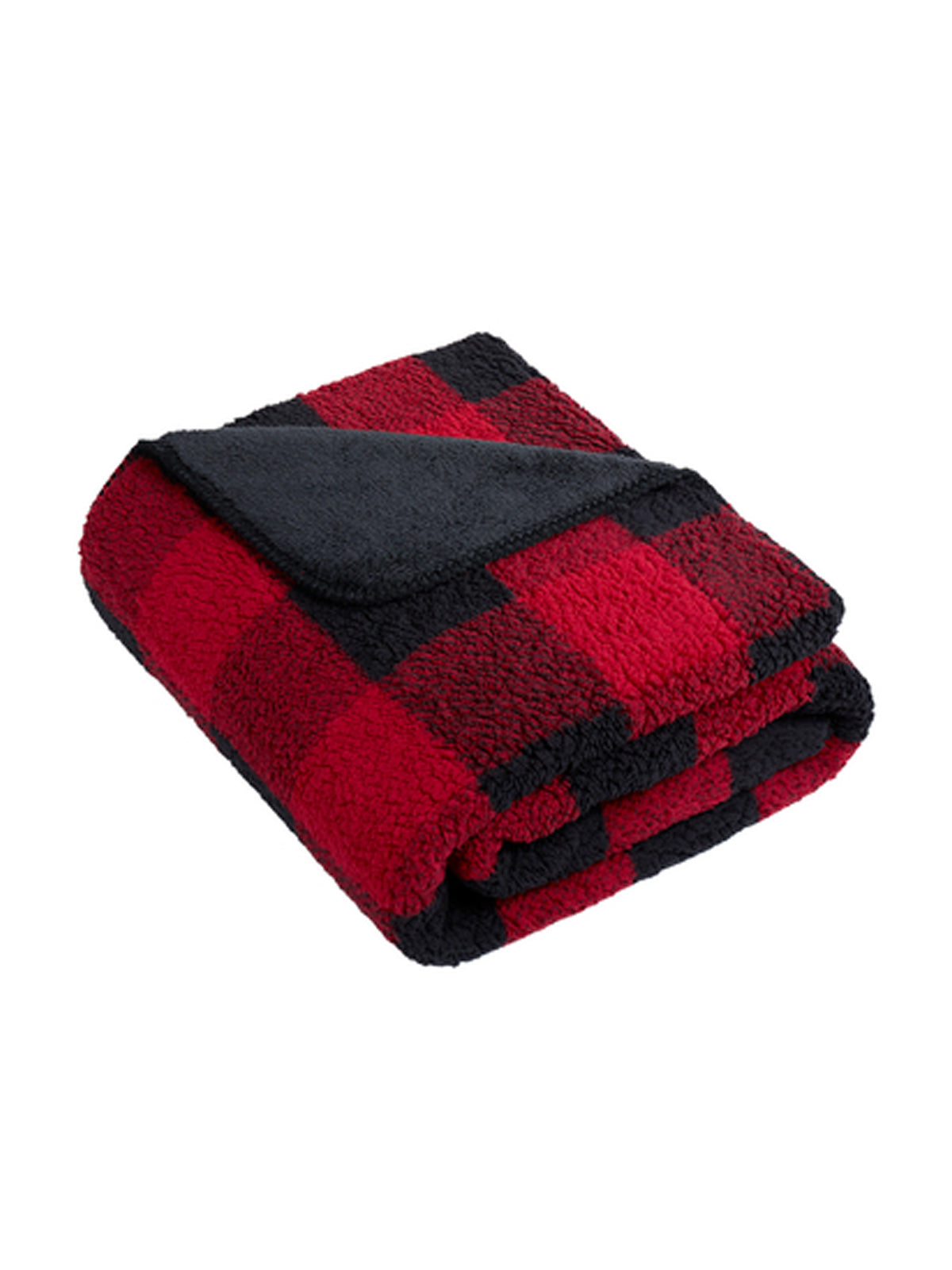 Double-Sided Sherpa Plush Blanket - BP48 - Black/ Red Buffalo Plaid